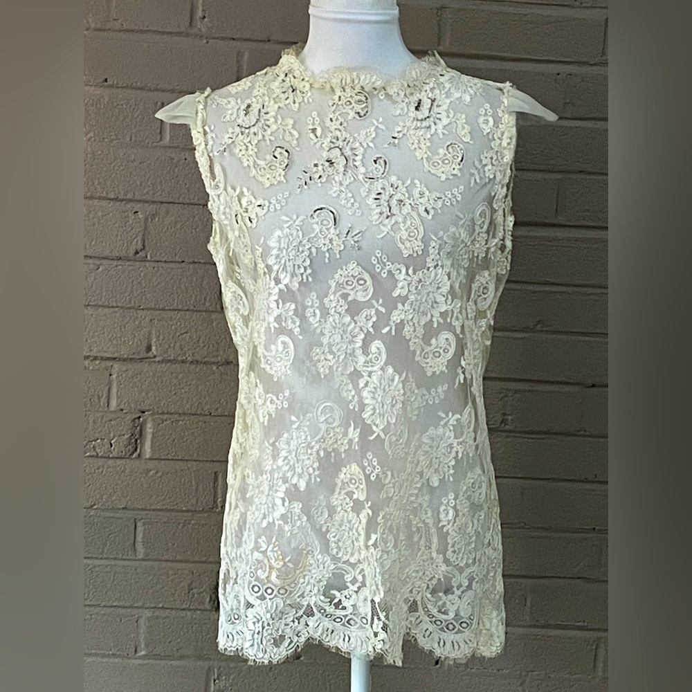 Vintage  beaded lace and mesh Ivory top M